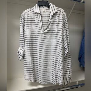 Murano White and Blue Striped Casual Shirt 100 Linen